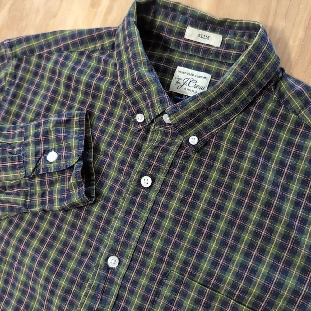 J.Crew - Men's‎ M Slim Fit Green/Multi Plaid Cotton Stretch Shirt